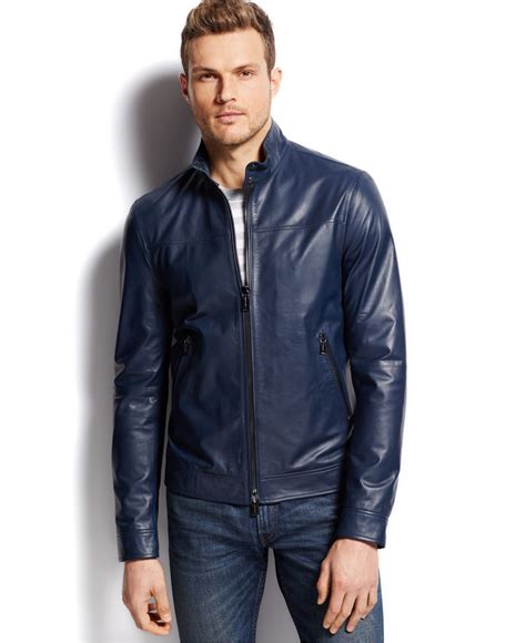 michael kors light blue leather jacket|michael kors leather jacket men.